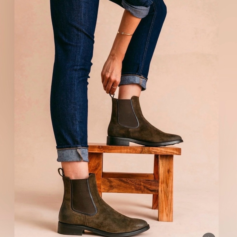 Thursday Boot Company Olive Brown Suede Chelsea Booties